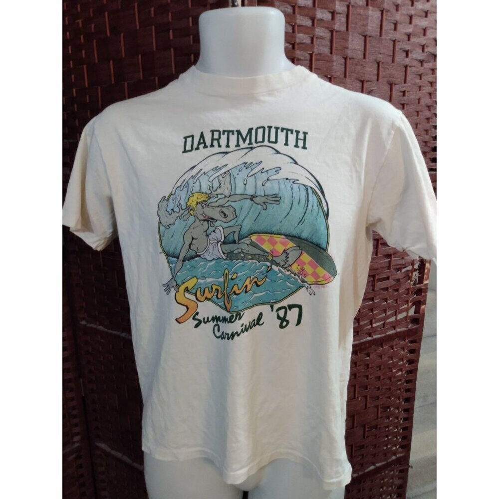 Vintage 80s Dartmouth Moose Surfing T Shirt Medium Summer Carnival 1987 Medium